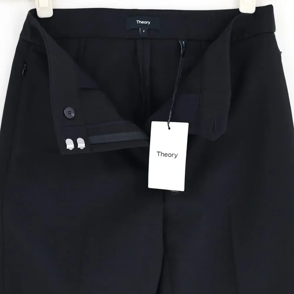 Theory Women Black Stretch Kick Casual Mid Rise Ankle Flare Pants Size US 2_3